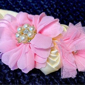 FLOWER AND PEARL RHINESTONE BABY STRETCHY HEADBAND